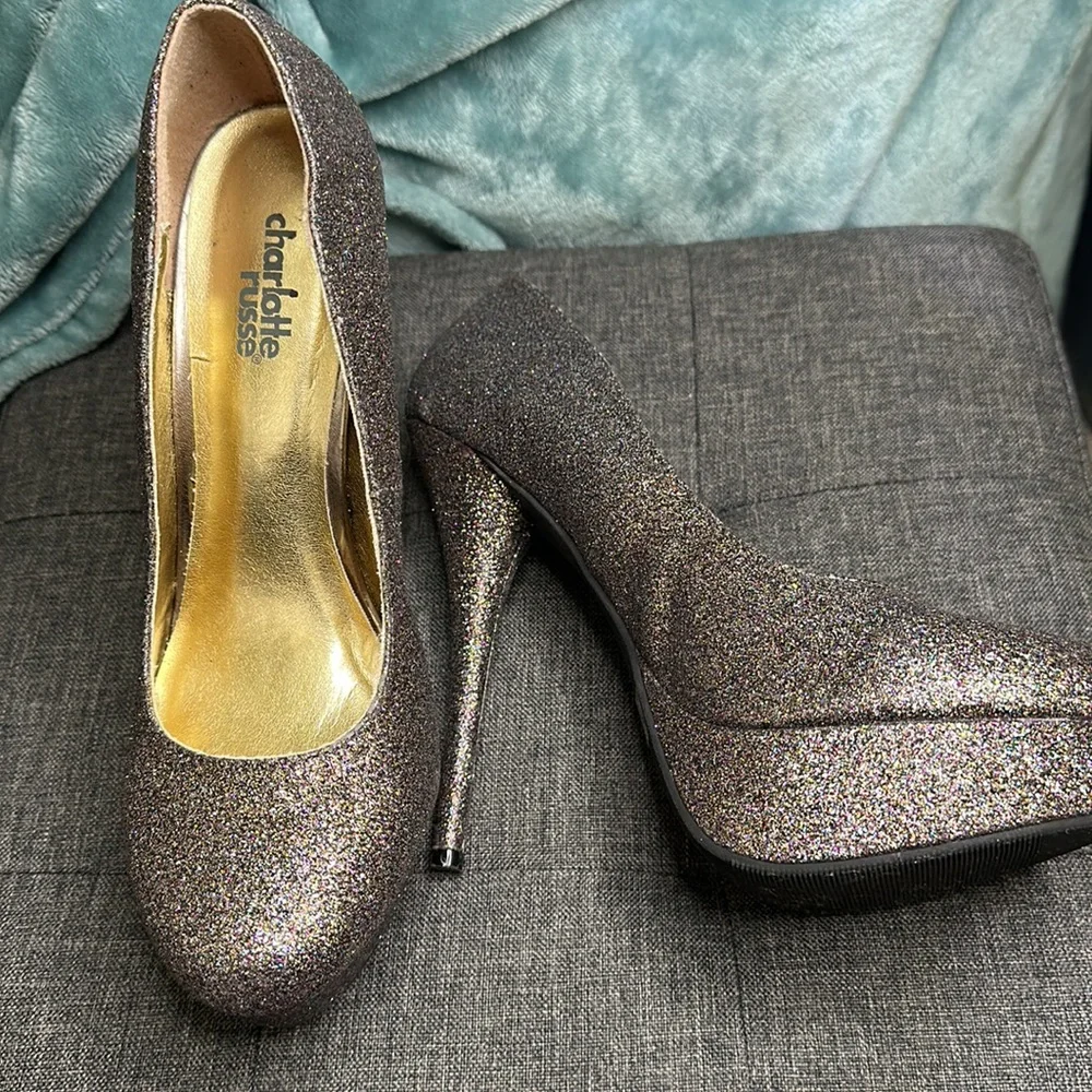 Charlotte Russe multicolored glitter, size 8 platform heel